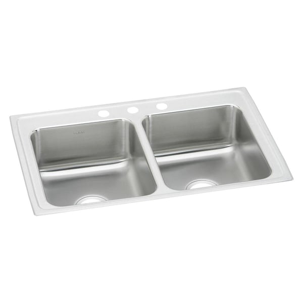 Lustertone Ss 33X21.2X7.8 Equal Double Bowl Drop-In Sink With Quick-Clip